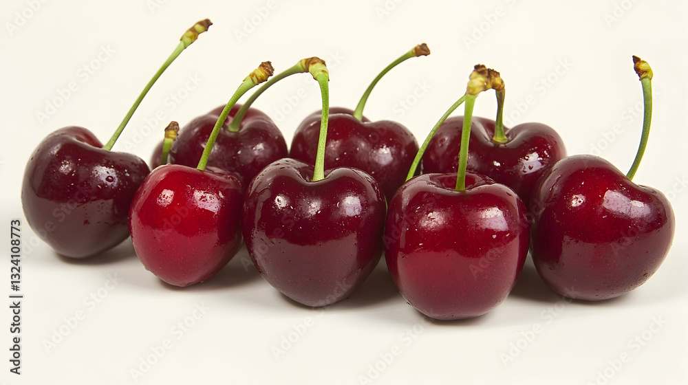 Fresh Dark Red Cherries On White Background Fresh Dark Red Cherries On White Background