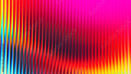 Neon ribbed fractal glass texture with vibrant rainbow gradients and bright smooth fluted vertical lines. Bold dynamic design blending futuristic tones and radiant colors for modern visual art project