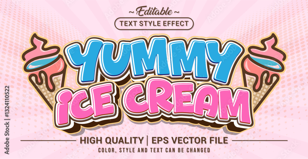 Editable text style effect - Yummy ice cream text style theme. Vector text style illustration template.