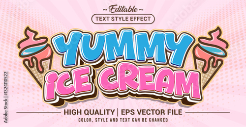 Editable text style effect - Yummy ice cream text style theme. Vector text style illustration template.
