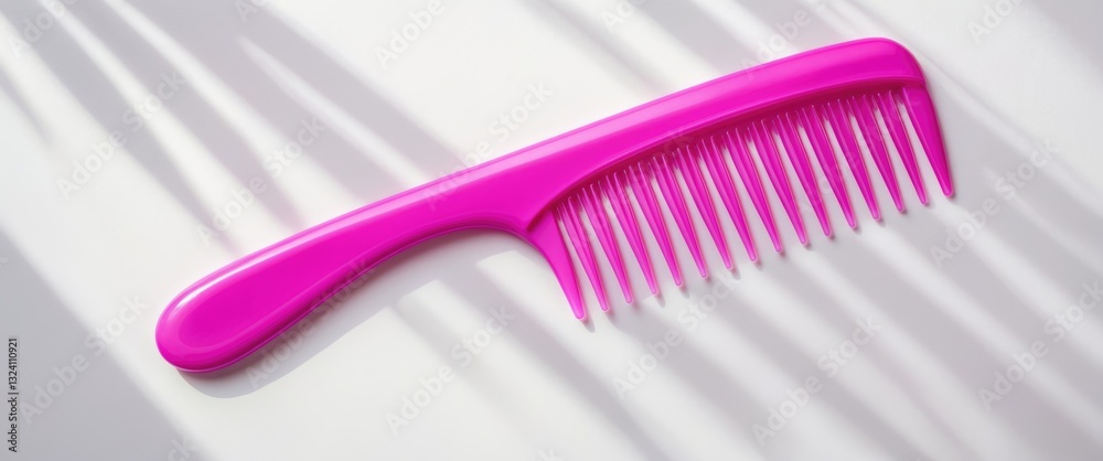 Comb in pink and purple colors, isolated on a white background. Top view.
