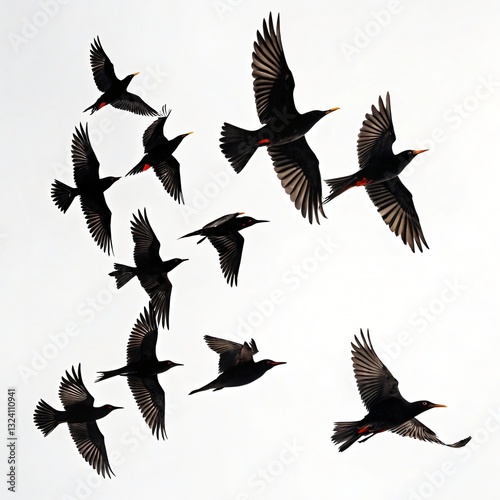 Silhouette of Flying Birds in Formation