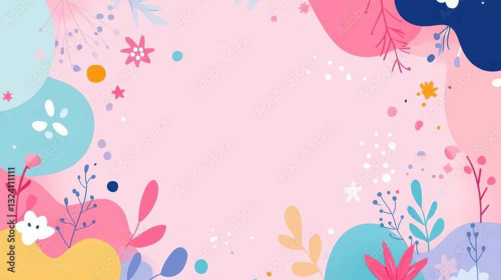 Minimal kawaii background with abstract rounded shapes, small doodle-style characters, and a pastel pink base. Minimal kawaii background with abstract rounded shapes, small doodle-style characters, and a pastel pink base.