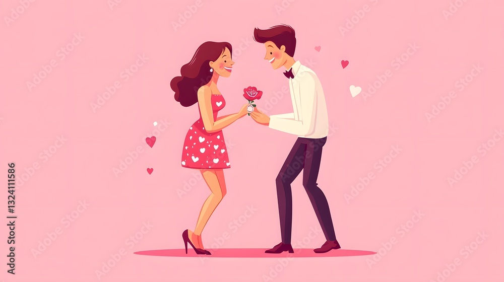 Romantic Proposal Scene: Boyfriend Kneeling with Ring to Make a Proposal to Girlfriend Romantic Proposal Scene: Boyfriend Kneeling with Ring to Make a Proposal to Girlfriend
