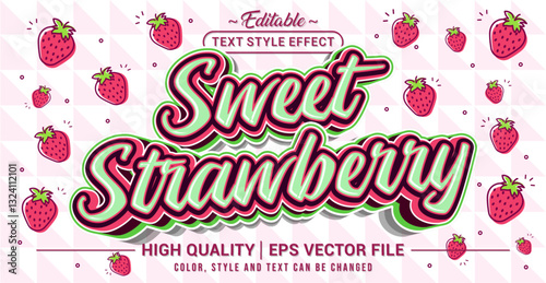 Editable text style effect - Sweet strawberry text style theme. Vector text style illustration template.