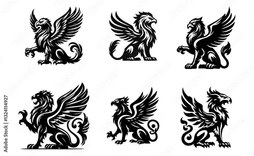 Fototapeta premium griffin engrave logo icon design illustration