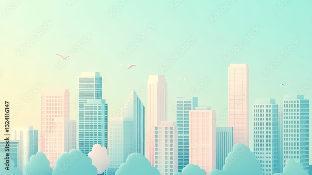 Soft pastel mint gradient cityscape with simple geometric buildings, creating a dreamy and minimal aesthetic in a cute flat style. Soft pastel mint gradient cityscape with simple geometric buildings, creating a dreamy and minimal aesthetic in a cute flat style.