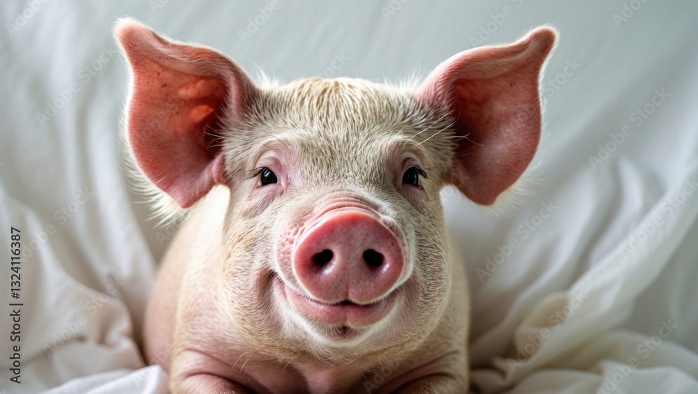 Portrait of an adorable, satisfied pig on a white background. Portrait of an adorable, satisfied pig on a white background.