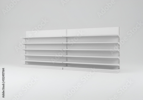 white isolated empty 3D rendering showcase background podium racked display shop blank store market shelf supermarket retail rack equipment shelving,space, gondola, render