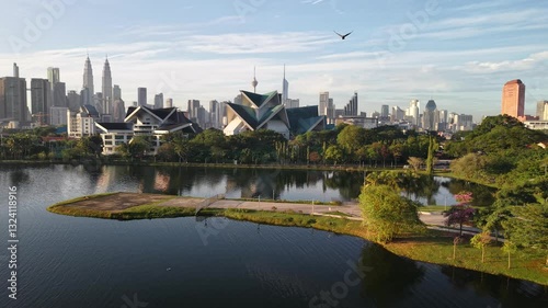 kuala lumpur malaysia tropical foreground with lake dramatic sunrise