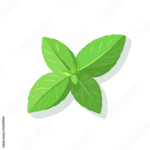My Simple flat 2D icon mint branch isolated on a white background, vector, flat design, animation design, simple flat 2D icon, minimalist design, clipart