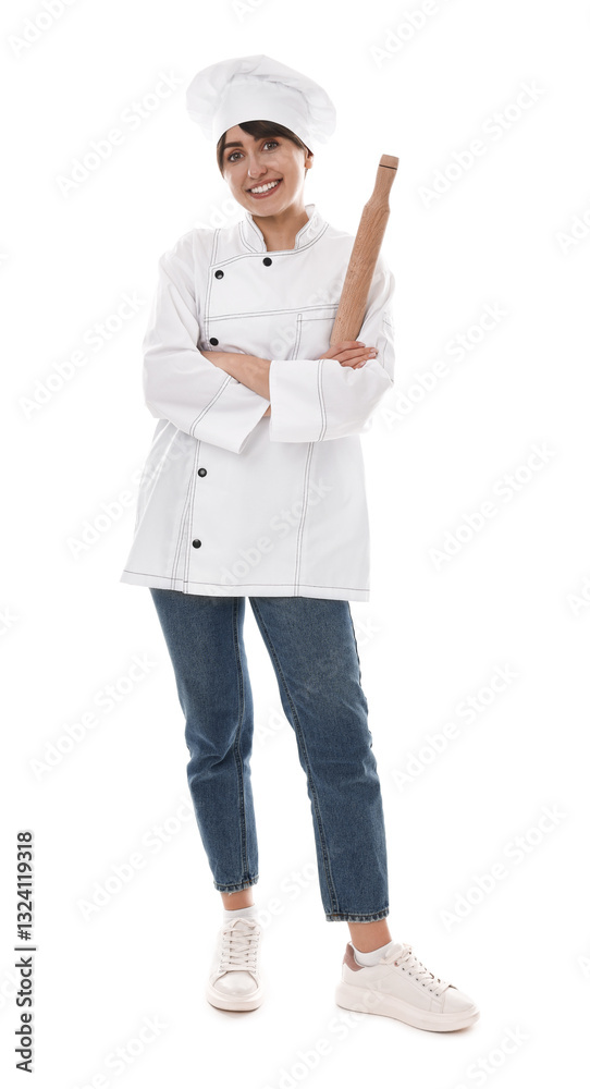 Professional chef with rolling pin on white background Professional chef with rolling pin on white background