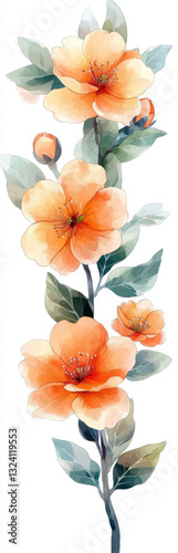 Wallpaper Mural beautiful illustration of orange flowers with green leaves, showcasing delicate petals and vibrant colors, perfect for floral designs and nature themes Torontodigital.ca
