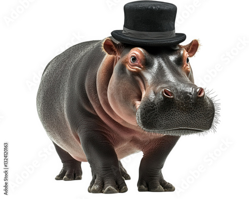 hippo wearing magician hat, exuding charm and whimsy, stands confidently. This playful scene captures imagination with its unique character and delightful expression