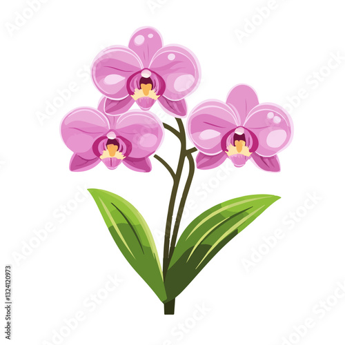 Very Simple flat 2D icon pink orchid branch isolated on a white background, vector, flat design, animation design, simple flat 2D icon, minimalist design, clipart	