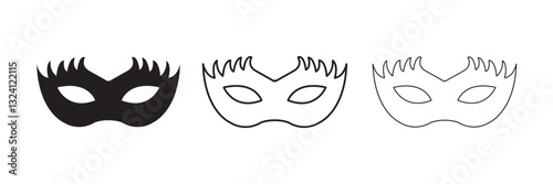 Mask superhero carnival villain or burgar vector icon set. Black masquerade costume eye mask silhouette hidden person face. Simple design incognito party masque shape template illustration.