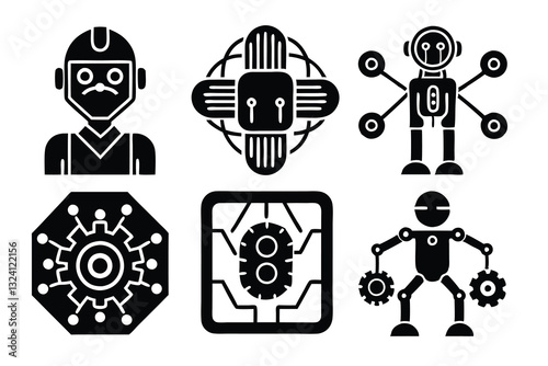 Artificial intelligence AI icon set, A set of line icons related to artificial, intelligent, graphic of robot ,set Technology related to artificial