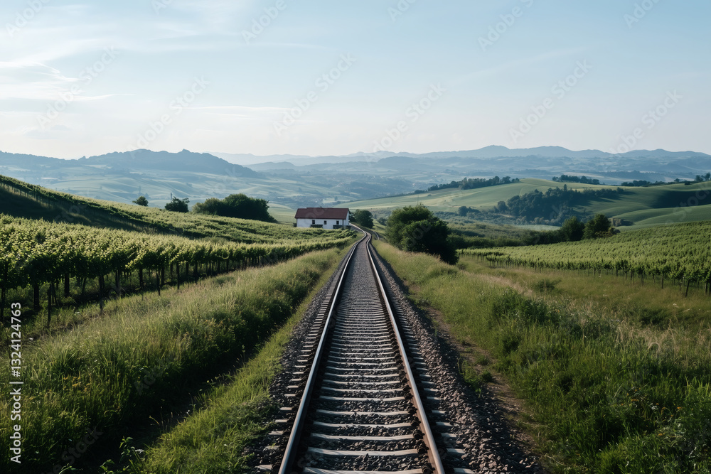 Fototapeta premium Train tracks through the countryside.