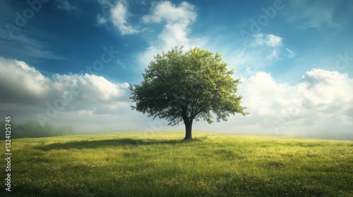 Solitary Tree in a Serene Meadow.
