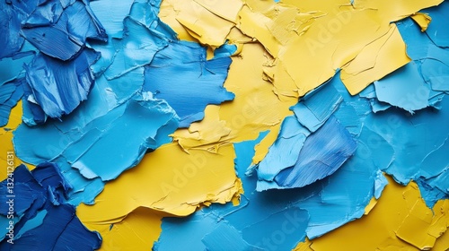 A vibrant canvas of blue and yellow, adorned with strips of colorful masking tape, transformed into a creative workspace, where imagination took flight amidst the chaos of color and form.