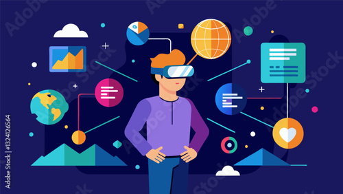 In the VR world you can create custom visualizations and organize the data in a way that makes the most sense to you allowing for a personalized and efficient exploration. Vector illustration