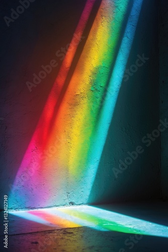 Obraz na płótnie Rainbow reflective colorful sunlight on a textured wall surface. Dispersion and refraction of light. w salonie