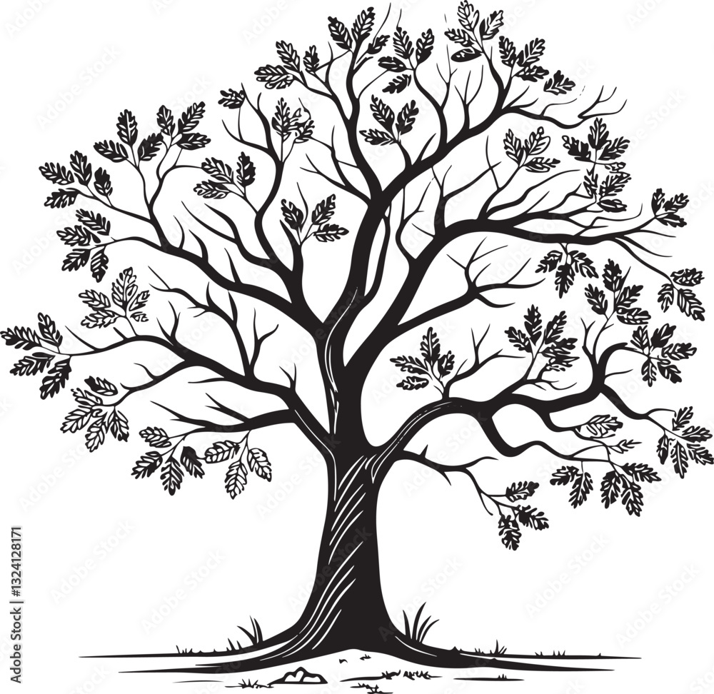 Obraz premium oak tree silhouette vector illustration