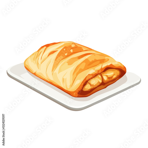 Very Simple flat 2D icon strudel in plate isolated on a white background, vector, flat design, animation design, simple flat 2D icon, minimalist design, clipart	