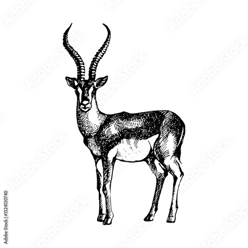 Hand drawn antelope animal vector illustration. Sketch isolated image on white background