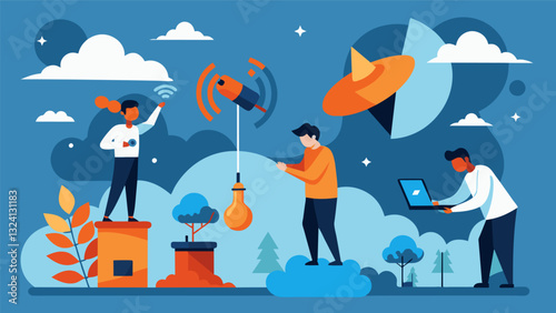 From satellite imagery to ground sensors meteorologists gather a diverse range of data to improve their weather prediction models.. Vector illustration