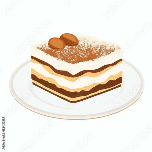 Very Simple flat 2D icon chocolate tiramisu isolated on a white background, vector, flat design, animation design, simple flat 2D icon, minimalist design, clipart