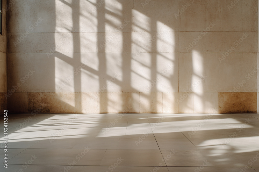 Shadows cast on a stone wall and tile floor. Shadows cast on a stone wall and tile floor.