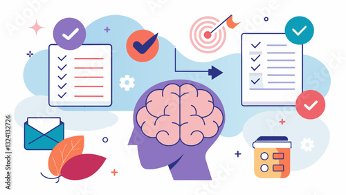 A worksheet for identifying and challenging cognitive distortions such as mind reading or catastrophizing.. Vector illustration