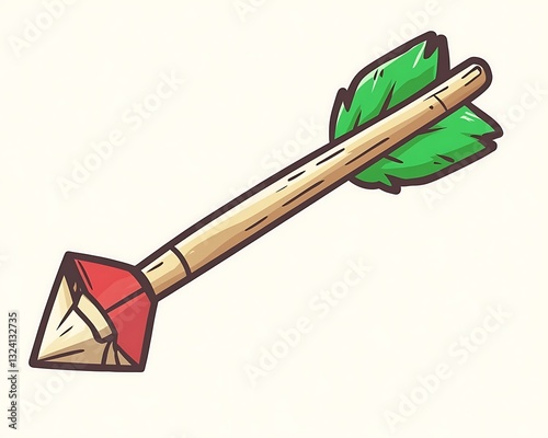 An illustration depicting an arrow with fletching and point details