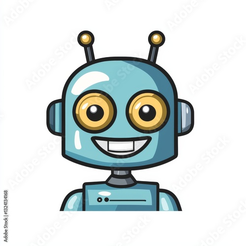 Cute cartoon robot character with big eyes and smiling expression