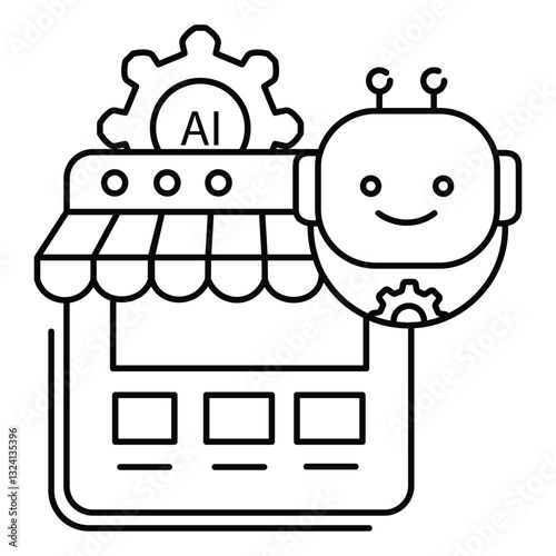 Online Store Shopping Ai Chatbot Vector Icon Design with Editable Stroke