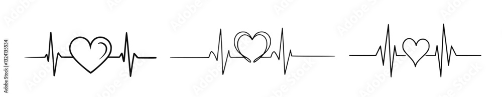 set of red cardiogram heartbeat lines representing rhythm, pulse, and medical monitoring. Perfect for cardiology, healthcare, heart rate diagnostics, and hospital vector illustrations. Isolated PNG set of red cardiogram heartbeat lines representing rhythm, pulse, and medical monitoring. Perfect for cardiology, healthcare, heart rate diagnostics, and hospital vector illustrations. Isolated PNG
