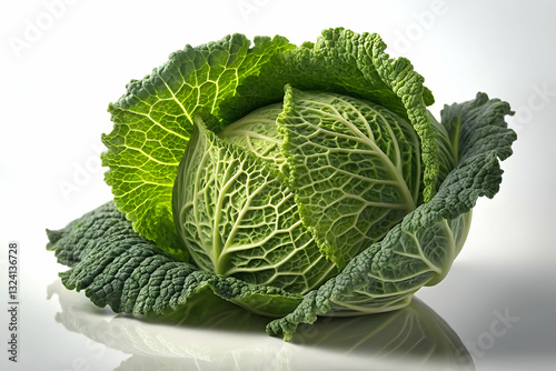 Obraz na płótnie Fresh and vibrant green cabbage with crisp leaves, showcasing intricate textures and patterns, ideal for culinary, health, and organic themes. w salonie