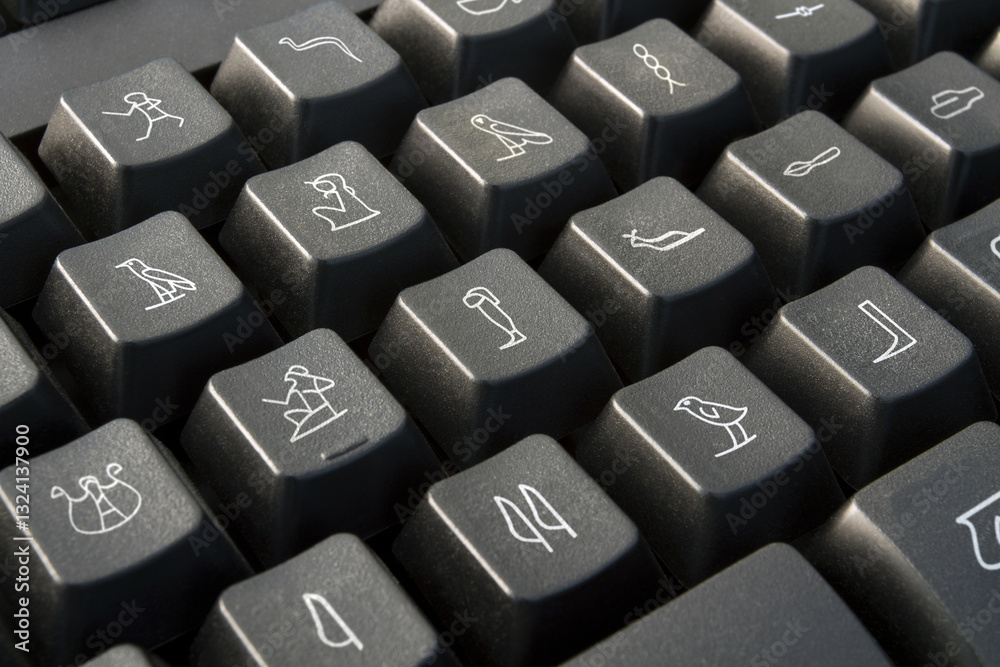 Tastiera del computer con simboli geroglifici dell'antico Egitto Tastiera del computer con simboli geroglifici dell'antico Egitto