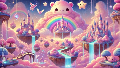 Fantasy castle in floating cloud kingdom