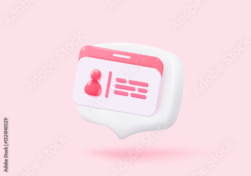 3d business card icon for presentation branding, corporate identity, advertising contact. Card with personal badge, human resources, staff company. 3d identity profile icon vector render illustration