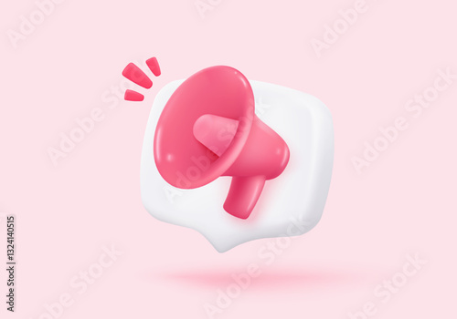 3d megaphone speaker or loudspeaker bullhorn for announce promotion in background, megaphone loud hailer with microphone, speakerphone. 3d icon vector render illustration for alert and announcement
