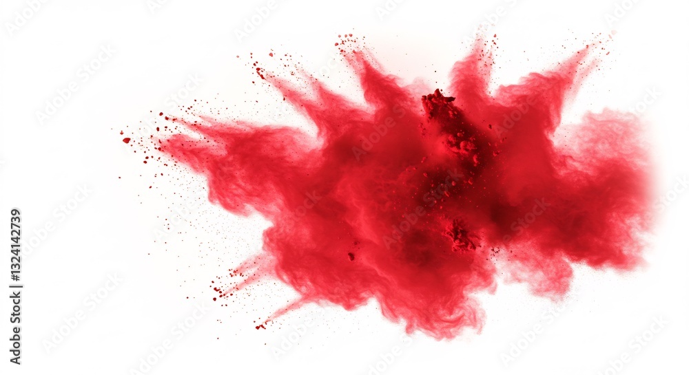 Vibrant Red Powder Explosion Against White Background. AI Generated Vibrant Red Powder Explosion Against White Background. AI Generated