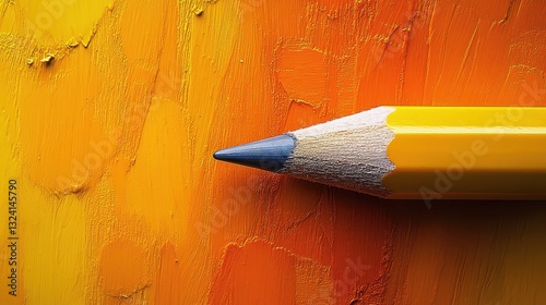 A vibrant yellow pencil, poised mid-creation, rests on a dynamic backdrop of orange and yellow, its presence adding a touch of artistic flair and anticipation to the composition.