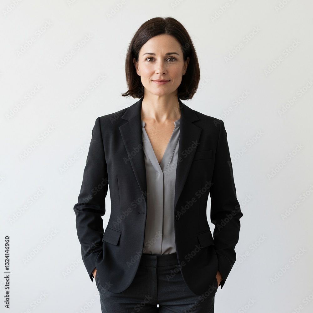 Professional Female Executive in Formal Attire Against White Background Professional Female Executive in Formal Attire Against White Background