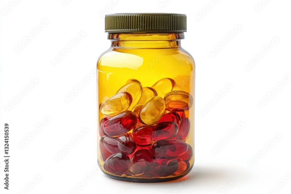 Vibrant capsules stored in a glass jar on a clean white background isolated on transparent background Vibrant capsules stored in a glass jar on a clean white background isolated on transparent background