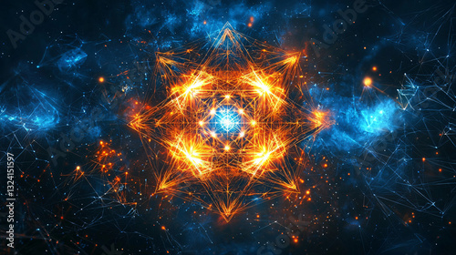 A glowing sacred geometry Metatron’s cube, pulsating with celestial frequencies, unlocking universal knowledge. photo