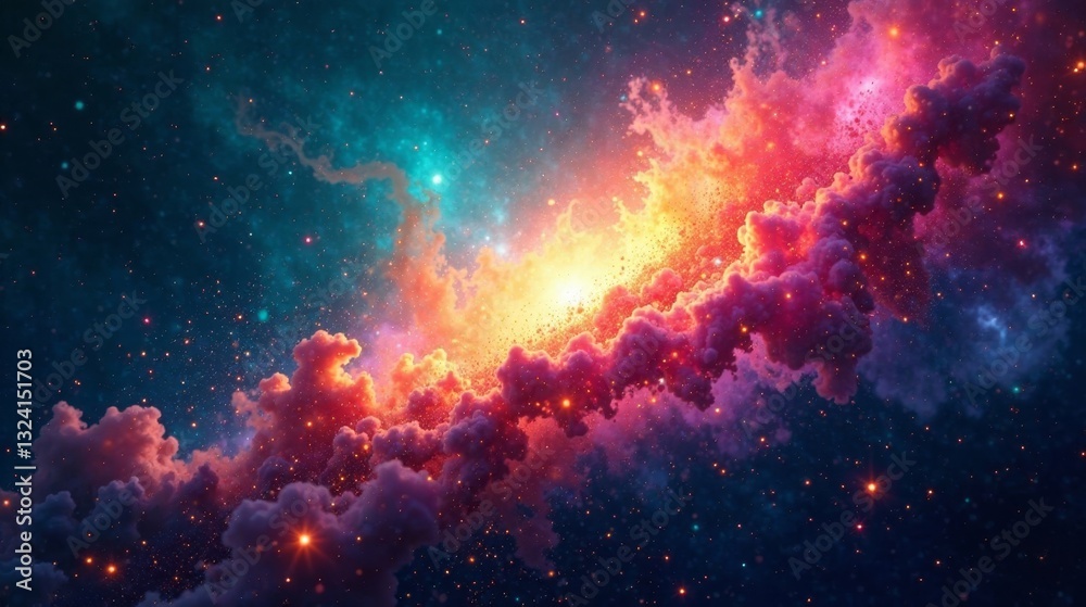Fototapeta premium Celestial Canvas A Vibrant Nebula with Glowing Cosmic Clouds and Shimmering Stardust