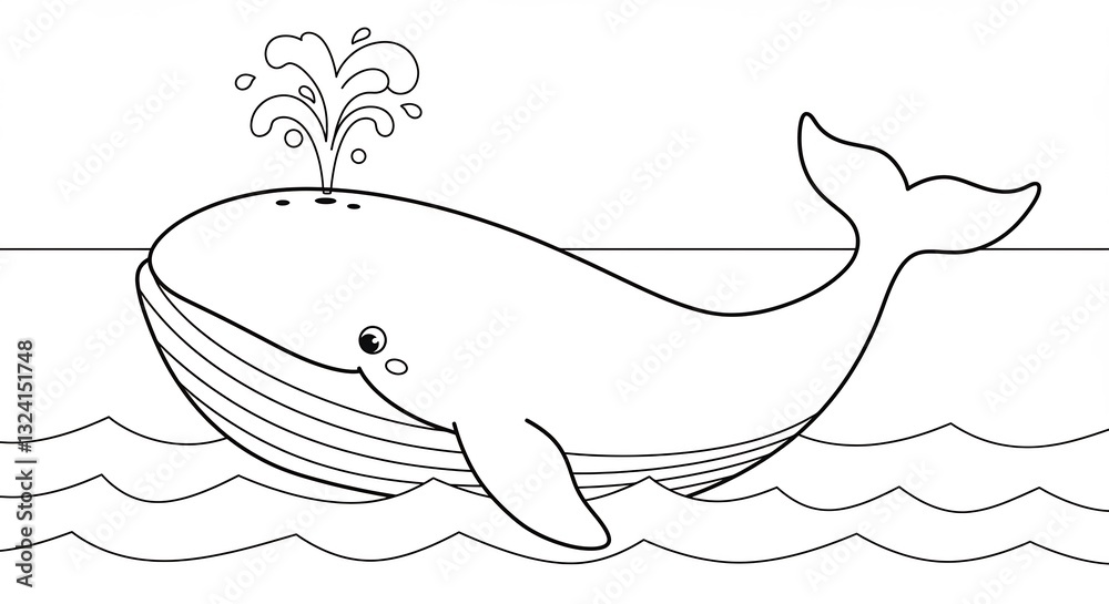 Fototapeta premium Happy whale gently swims peaceful ocean waters. AI Generated