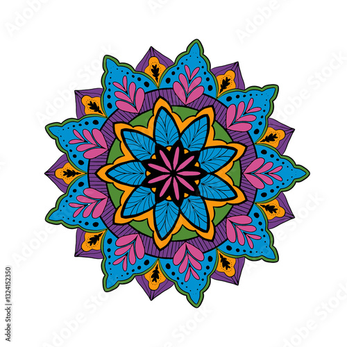 Drawing for coloring book. Geometric floral pattern. Contour drawing on a white background. Floral Mandala.